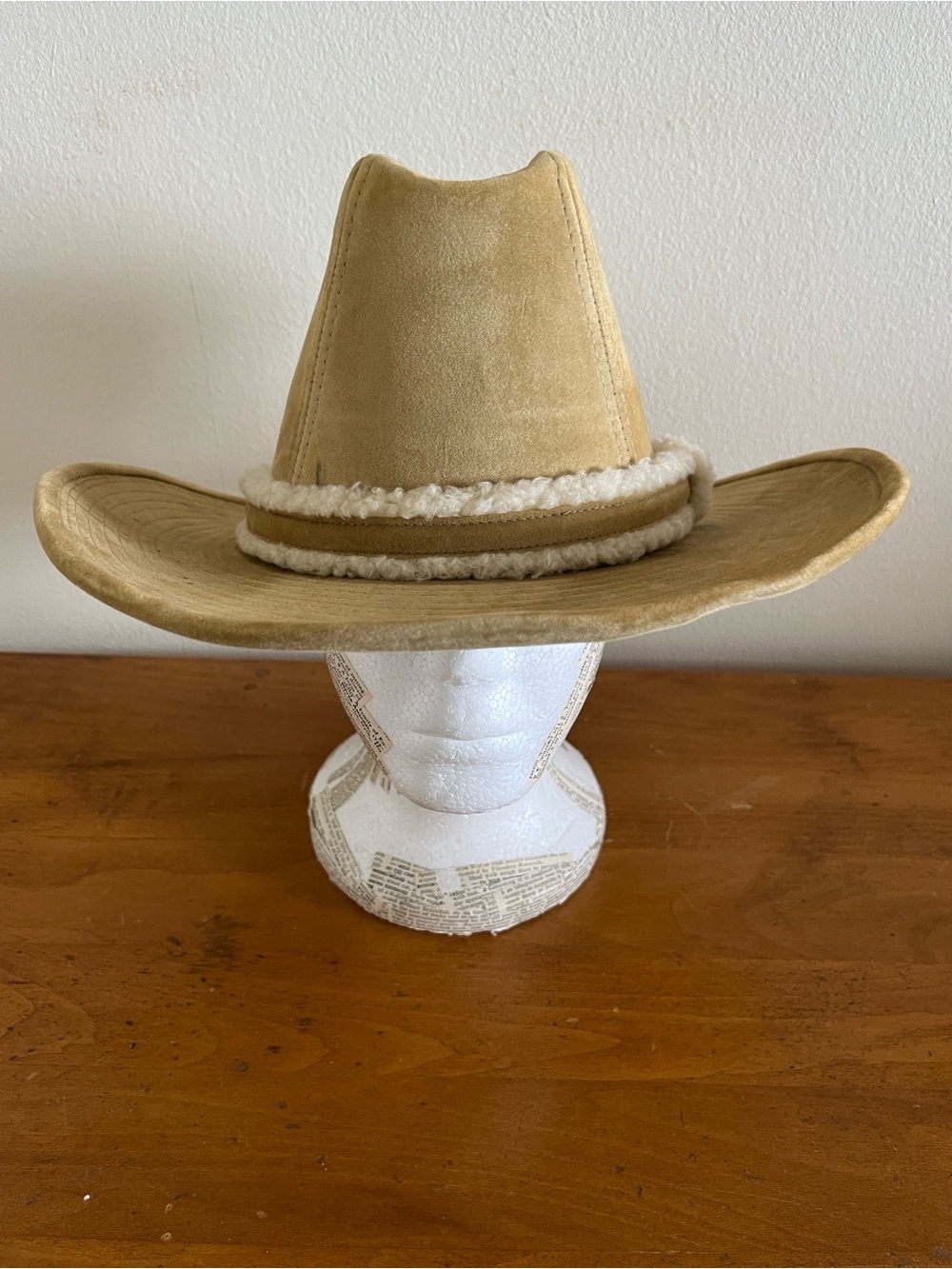 Vintag GW Faux Suede Western Cowboy Hat Sherpa Trimmed Band  Size S 6-3/4-6-7/8